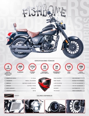 Motocicleta chopper Carabela FISHBONE 250cc NEGRO 2026