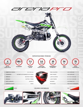 Motocross Carabela Arena 110cc verde neon 2026