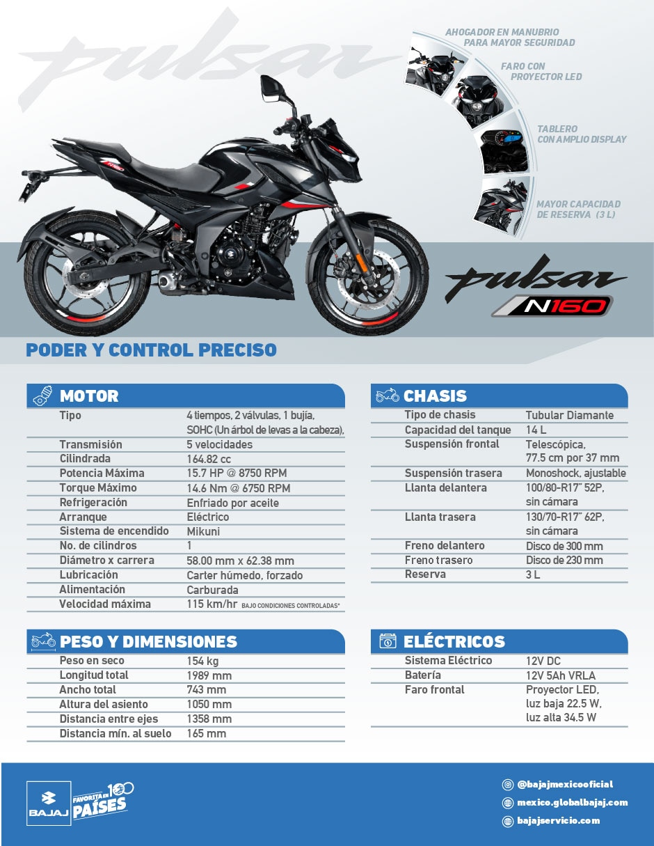 Motocicleta deportiva Pulsar N160 Carburada 2026 2